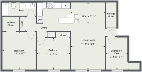 3 Bedroom 1 Bath with Kitchen Island